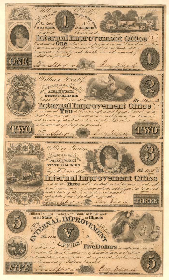 Internal Improvement Office - Uncut Obsolete Sheet - Broken Bank Notes